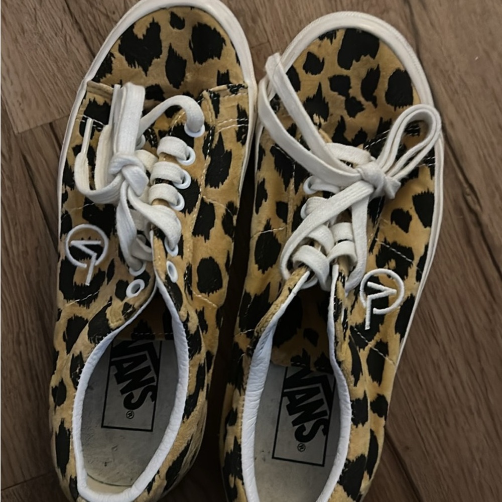 Vans Tan and White Leopard Print Sneakers